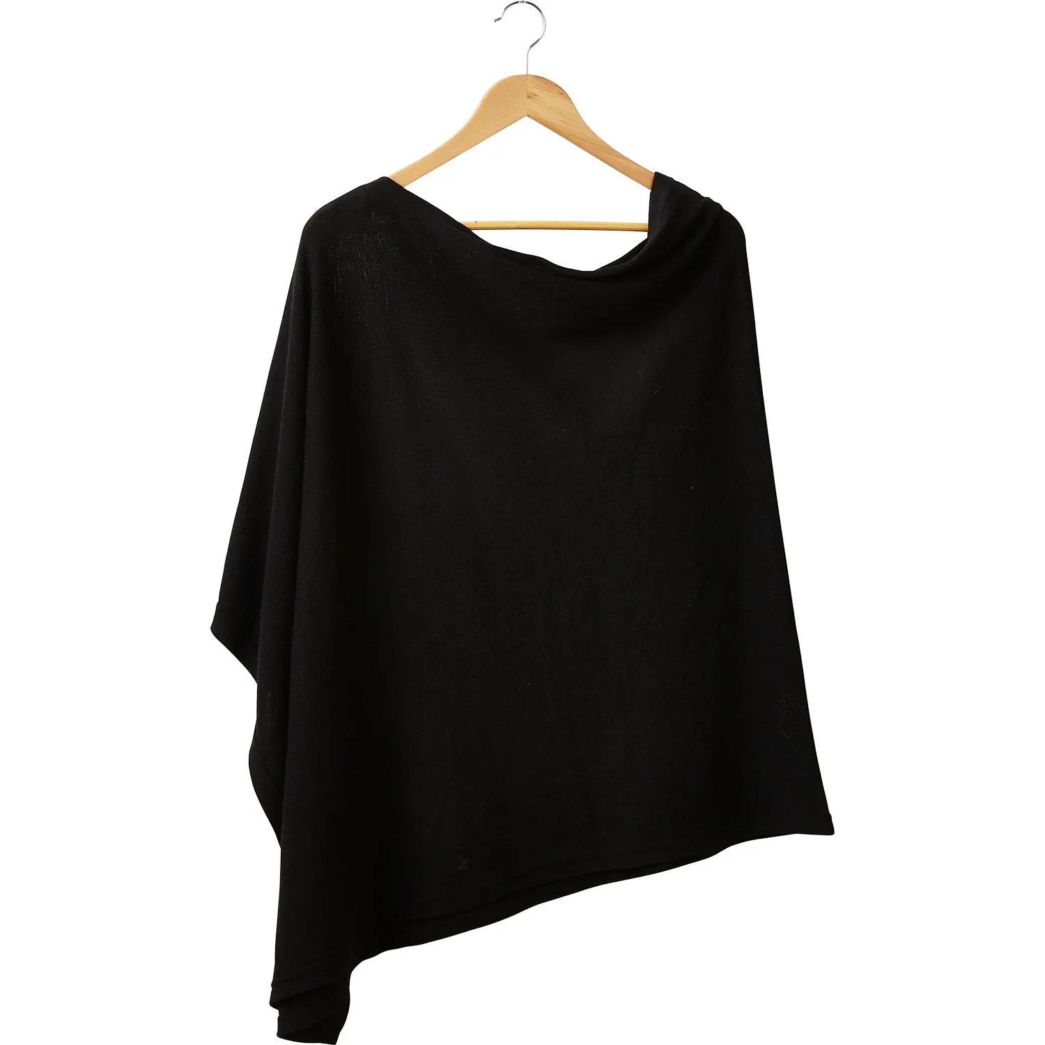 Elegant Solid Cotton Poncho - Black