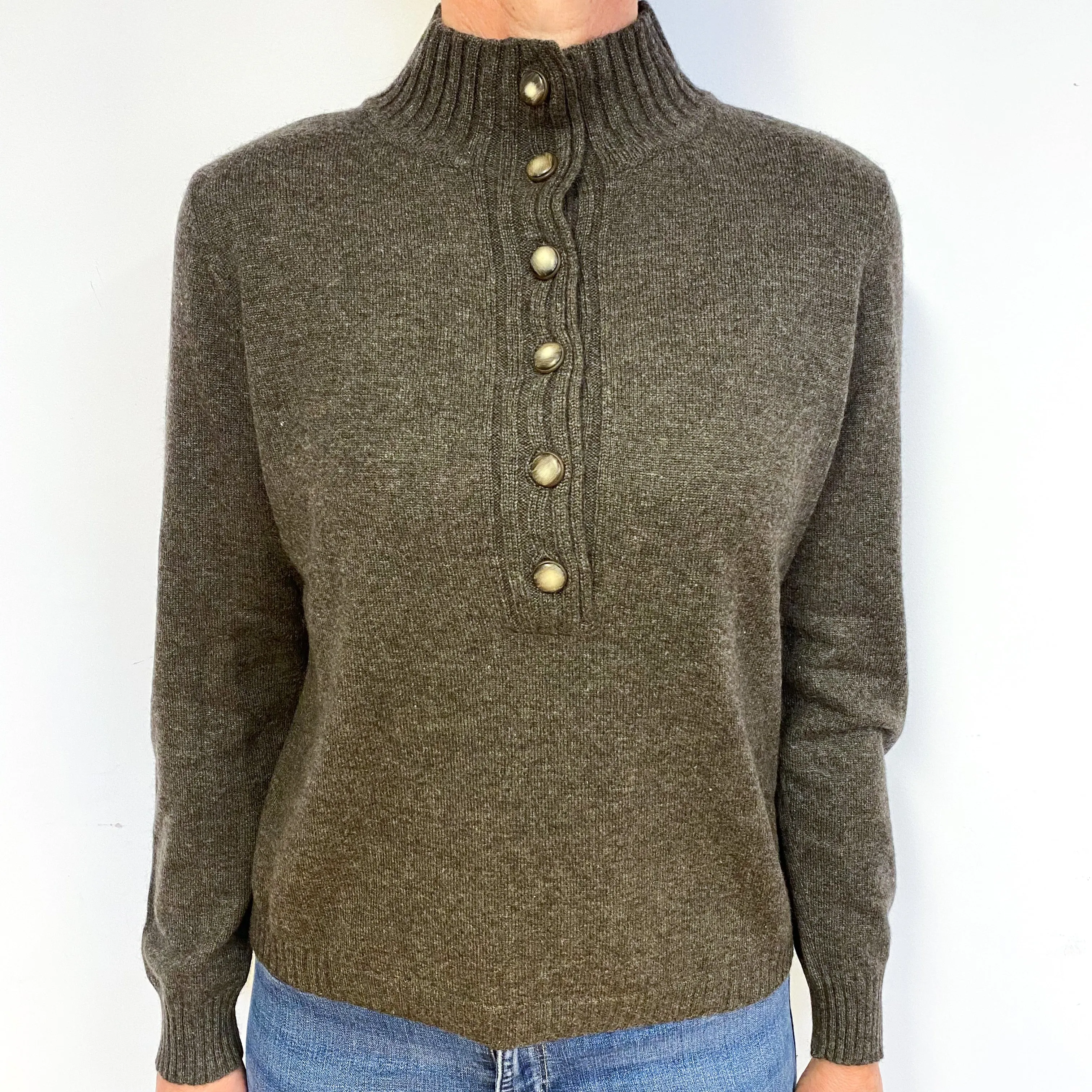 Soft Brown Cashmere Polo Neck Jumper Medium