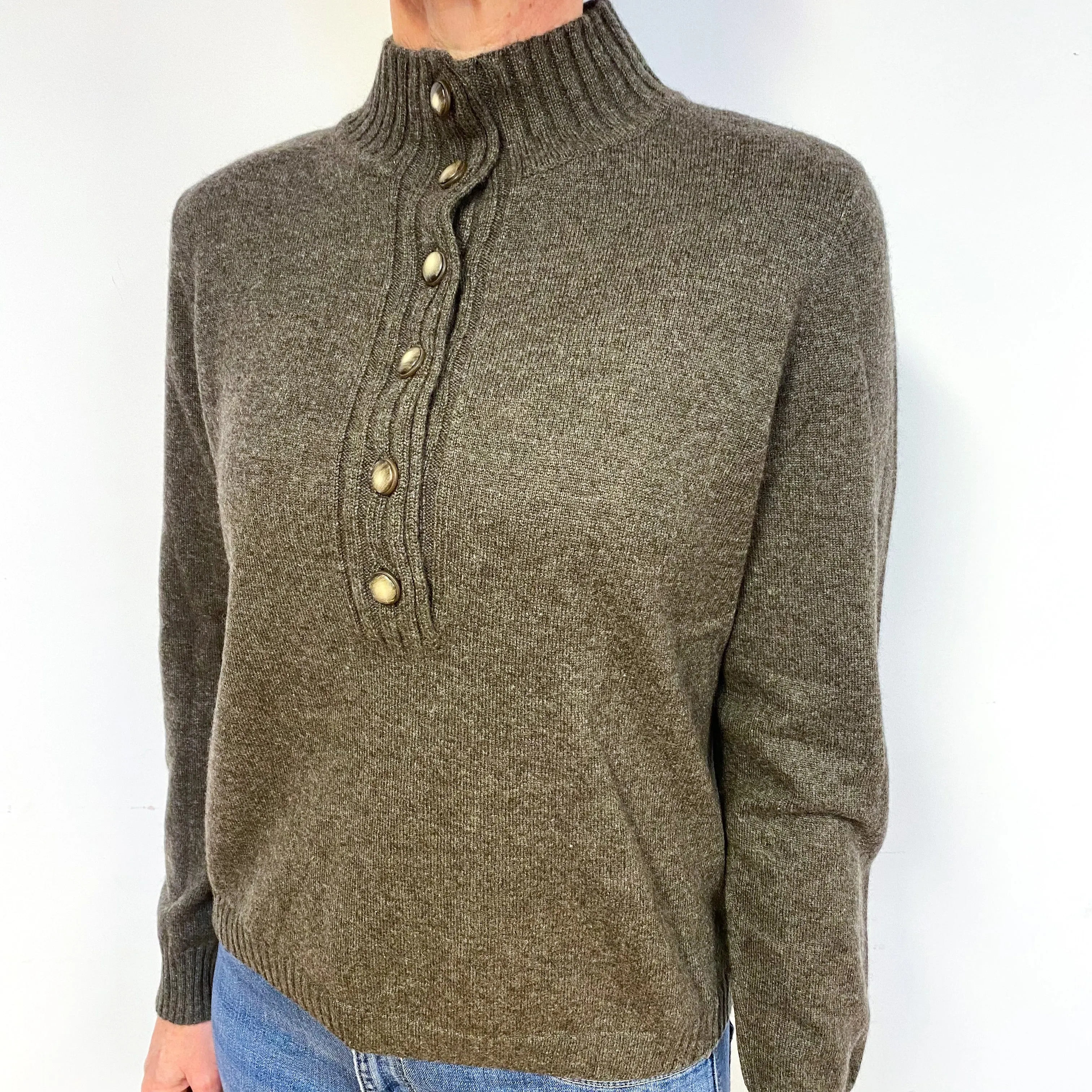 Soft Brown Cashmere Polo Neck Jumper Medium